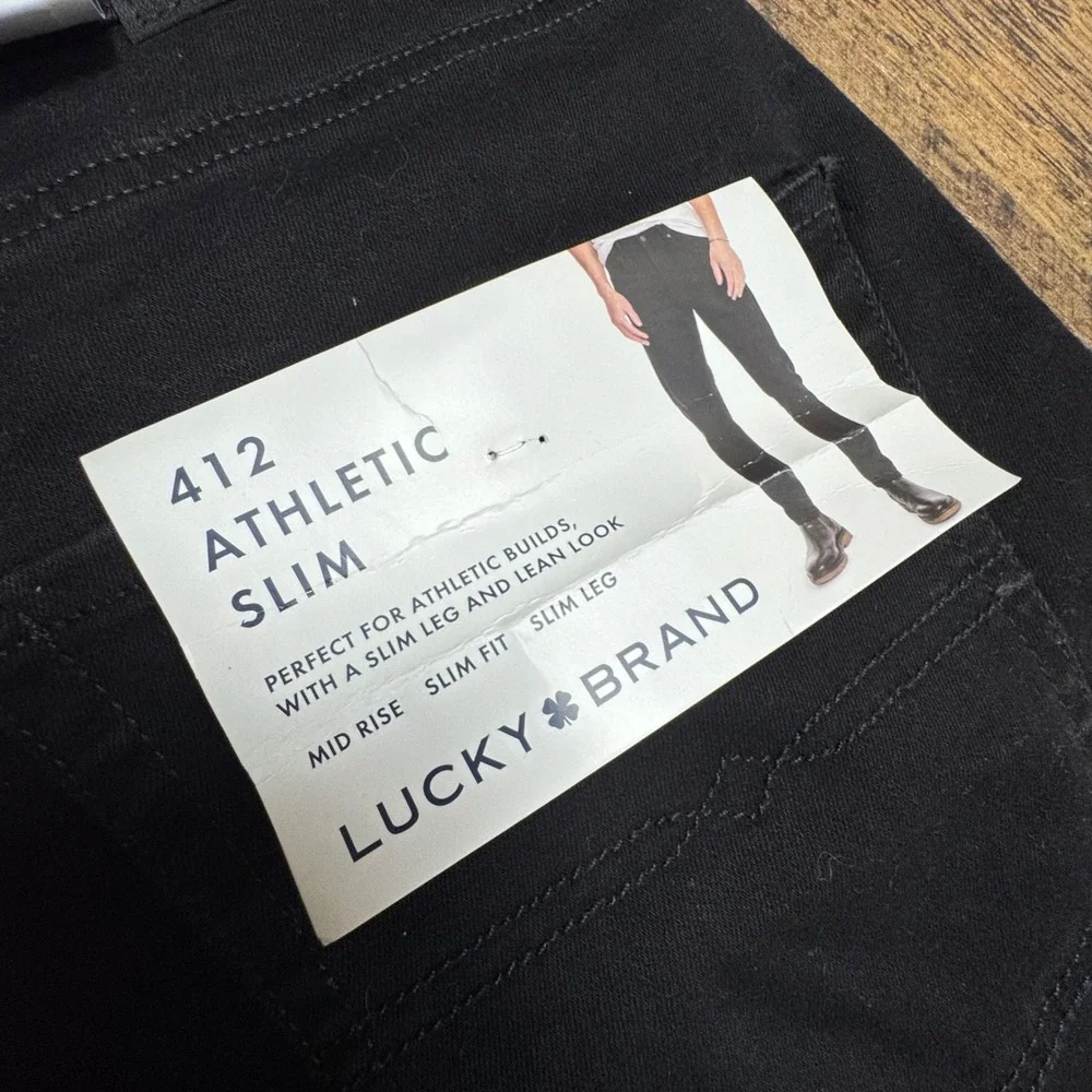 Lucky Brand 412 Athletic Slim‎ Black Ink Jeans Men Size 32x30 2 Way Stretch New